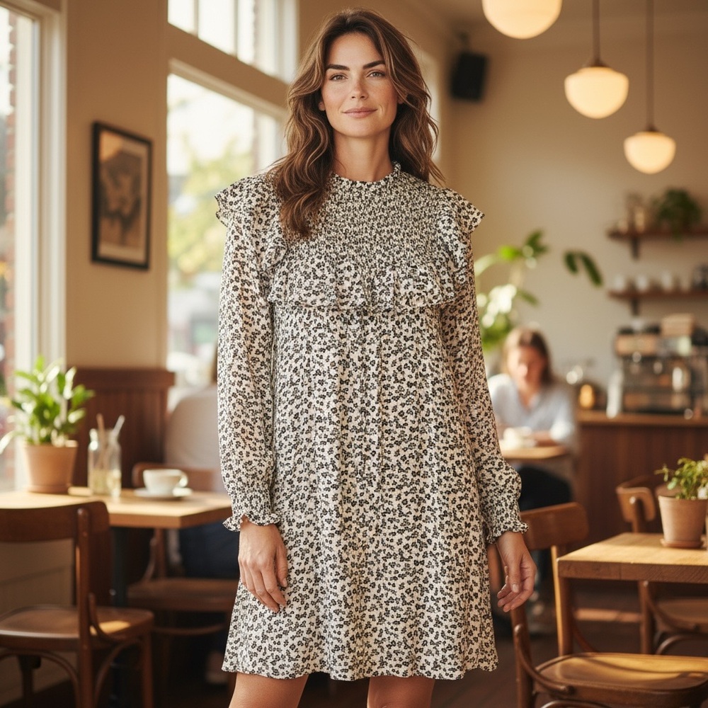 NWT Scotch & Soda Floral Mini Long Sleeve Dress Baby Doll Thanksgiving Twee